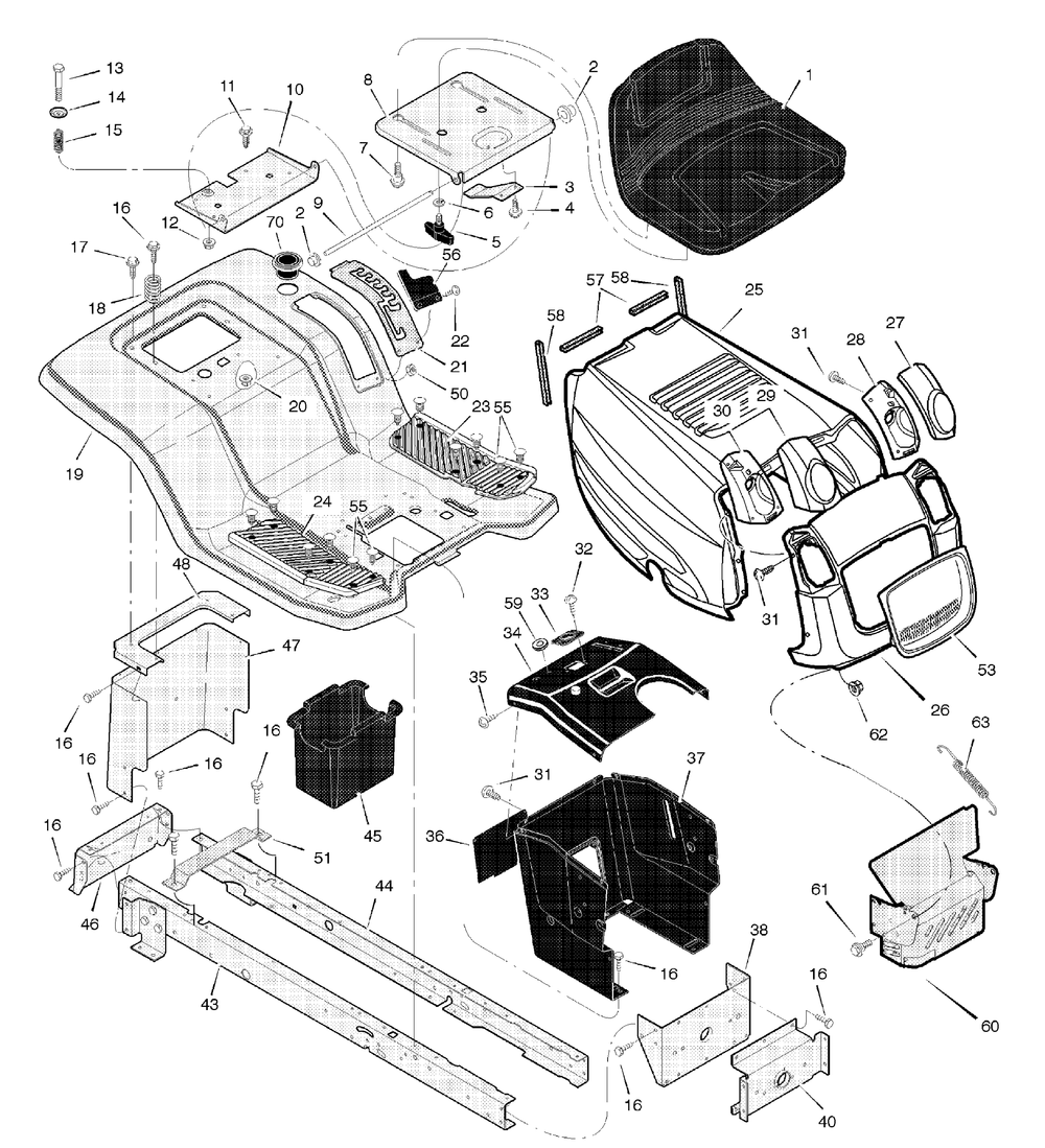 Chassis And Hood Diagram and Parts List for 465306X31A 2004 Briggs and Stratton Lawn Tractor